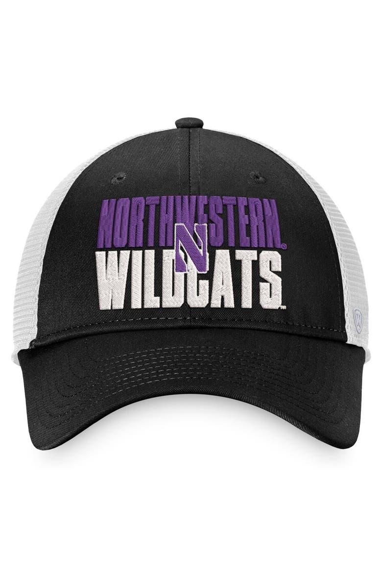 Men's Top of the World Black/White Northwestern Wildcats Stockpile Trucker Snapback Hat, Alternate, color, Black
