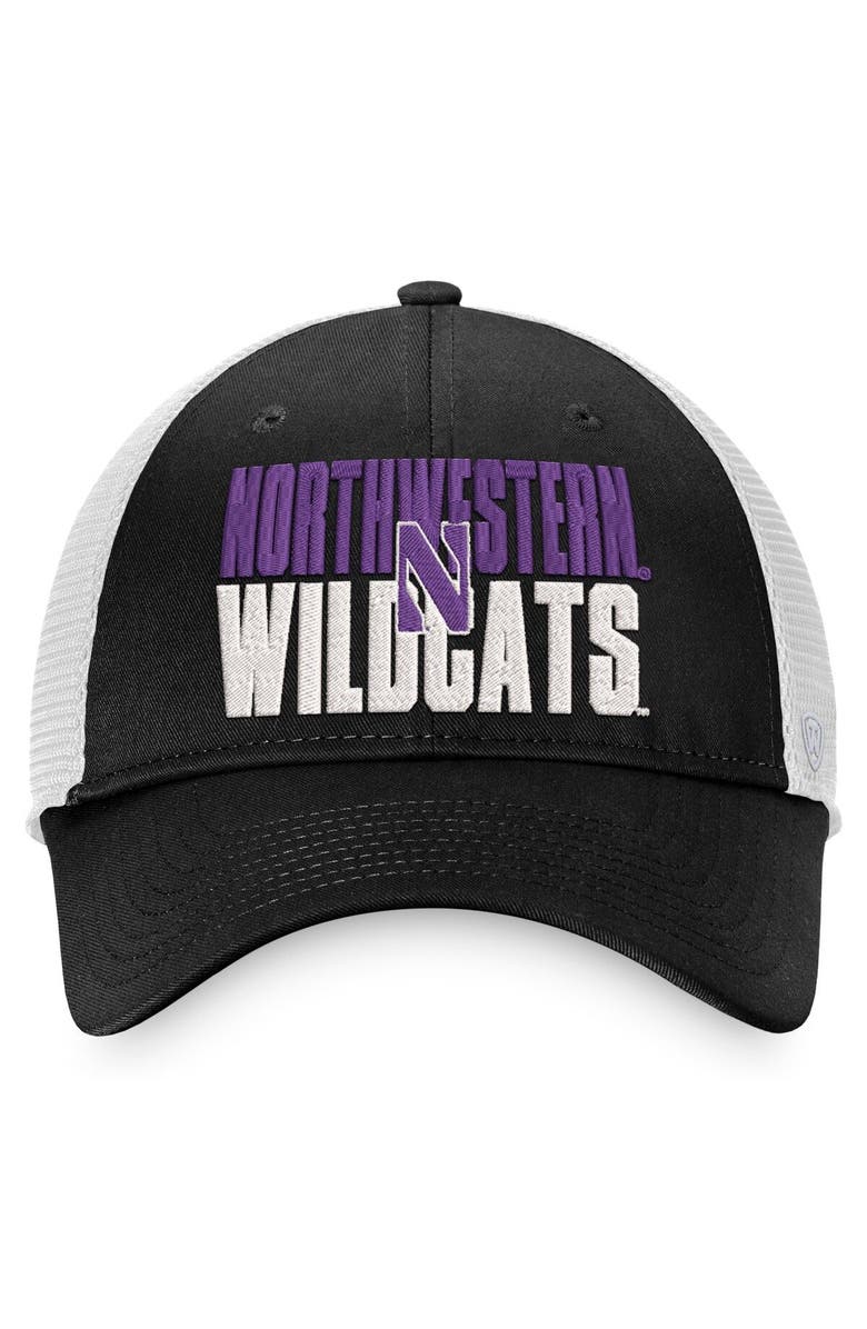 TOP OF THE WORLD Men's Top of the World Black/White Northwestern Wildcats Stockpile Trucker Snapback Hat, Alternate, color, Black