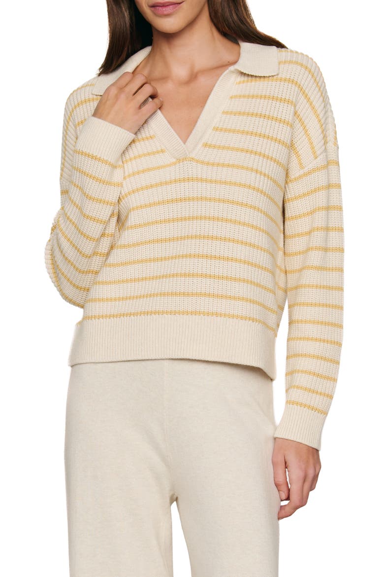 Coastal Stripe Cotton Blend Polo Sweater, Main, color, STRIPE ALMOND HEATHER/ SUNBEAM
