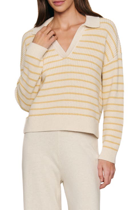 Coastal Stripe Cotton Blend Polo Sweater
