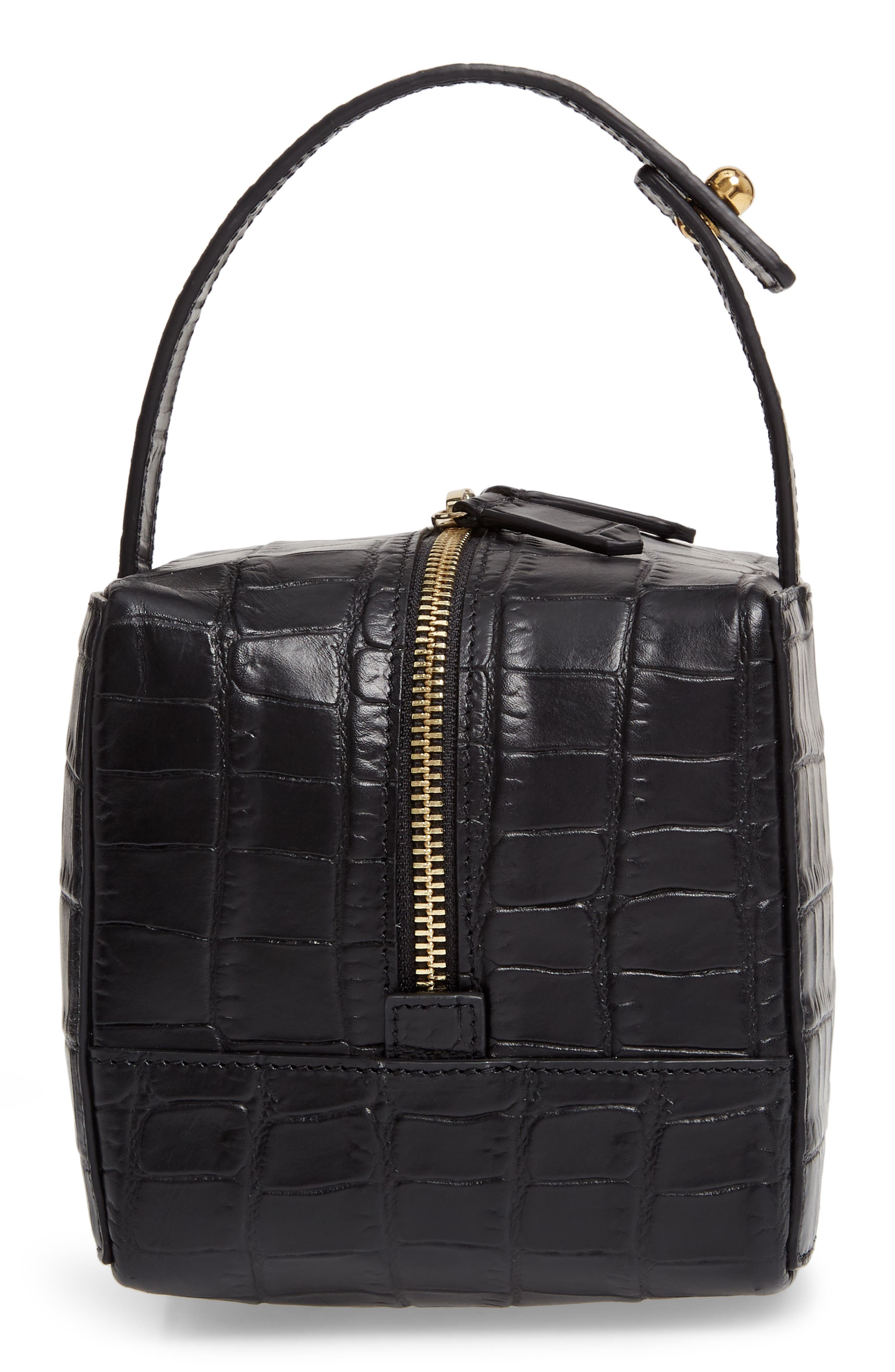 FRAME Les Second Cube Croc Embossed Leather Satchel, Alternate, color, 