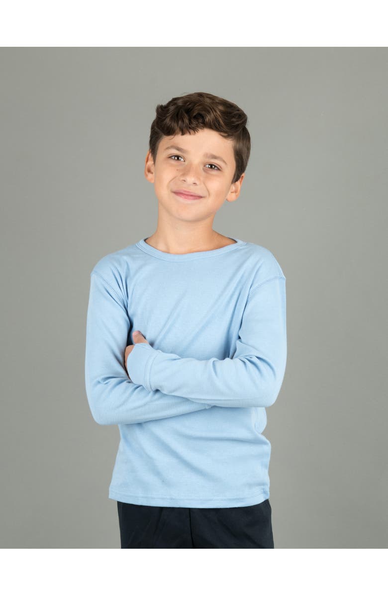 Leveret Kids Long Sleeve T-Shirt, 100% Cotton, Solid Colors, Alternate, color, Light Blue