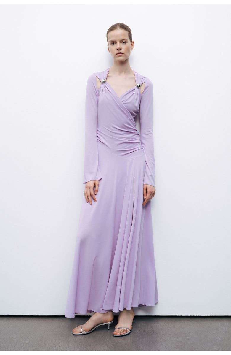 Nocturne Long Sleeve Maxi Dress with Accessory Detail, Alternate, color, 