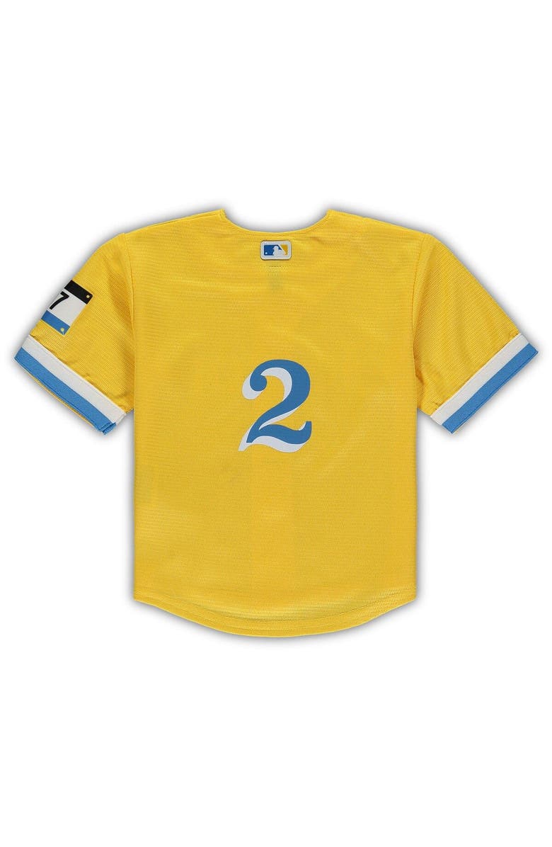 Nike Infant Nike Xander Bogaerts Gold Boston Red Sox City Connect Script Replica Jersey, Alternate, color,