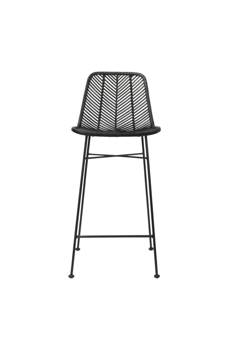 Chic Rattan Bar Stool with Metal Frame, Black, Alternate, color, Black