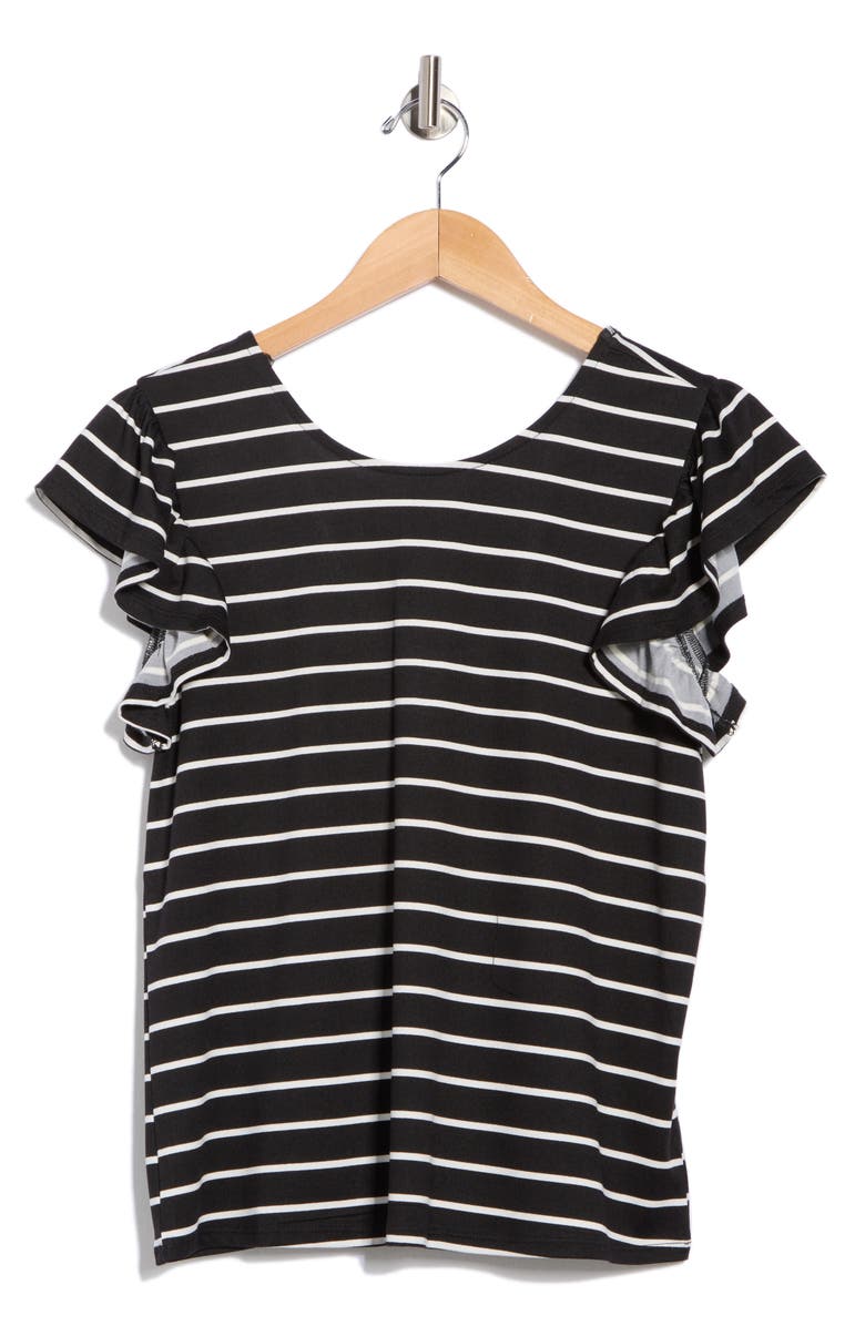 Bobeau Ruffle Sleeve Top, Alternate, color, Black/ Ivory