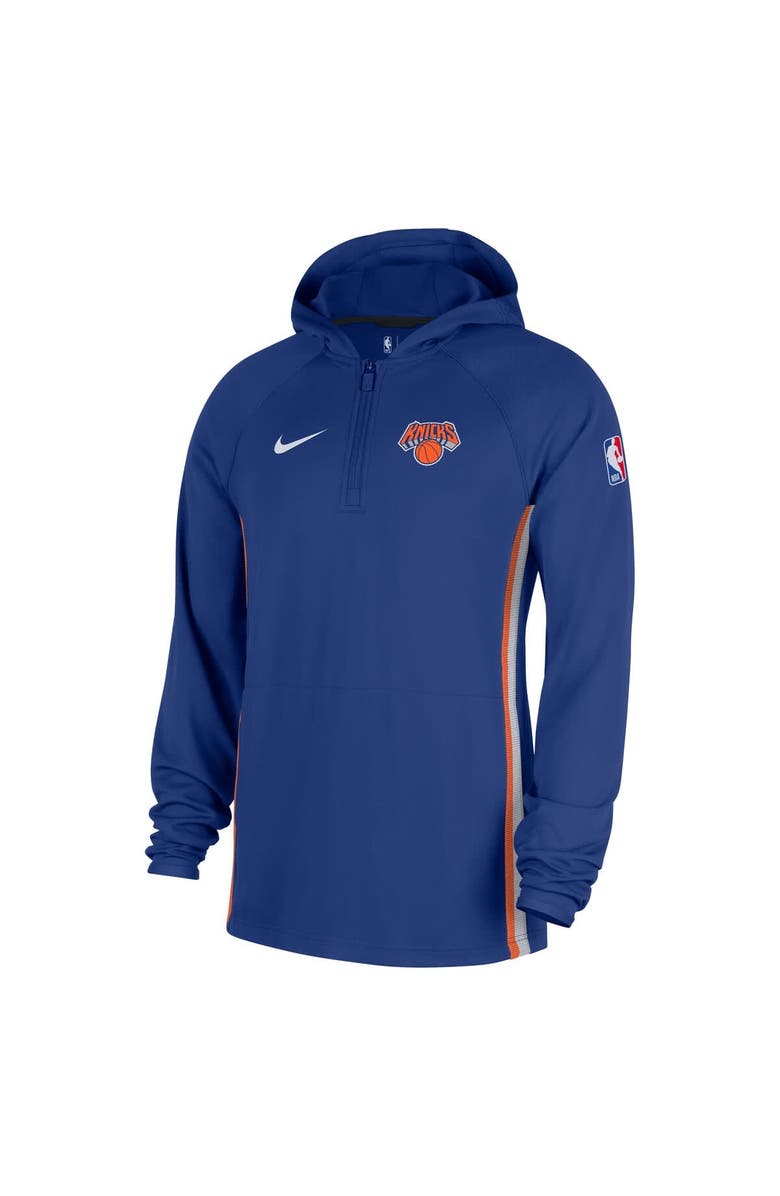 Nike Men's Nike Blue New York Knicks Authentic On Court Zone Quarter-Zip Dri-FIT Hoodie Jacket, Alternate, color, Blue