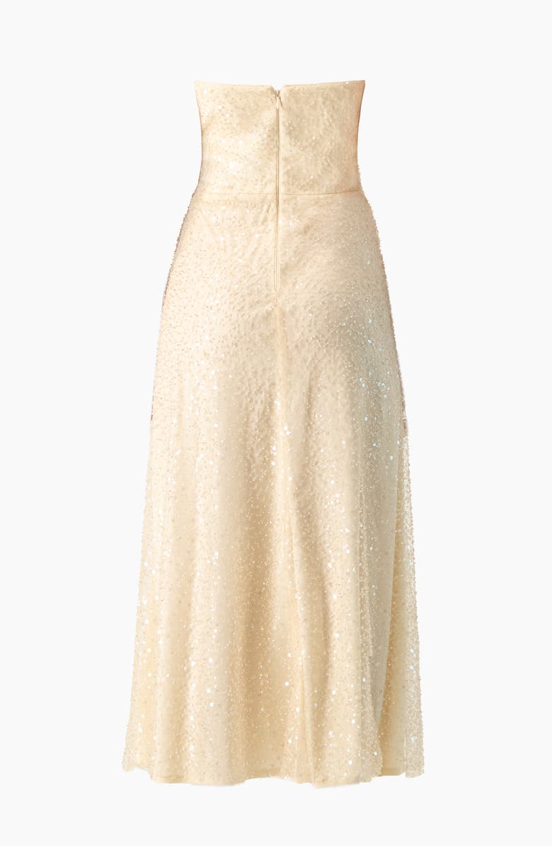 IVONNE Strapless Bustier Sequin Midi Dress, Alternate, color, Beige