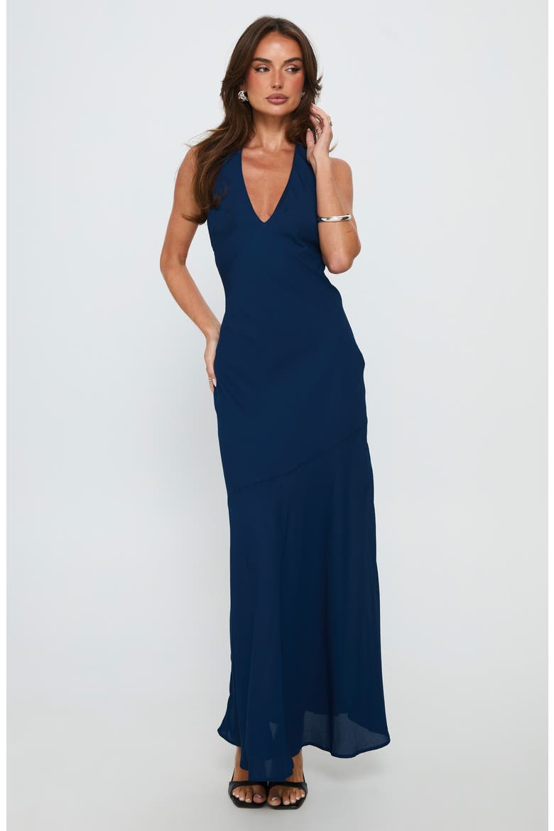 Luannie Halter Chiffon Gown, Alternate, color, NAVY