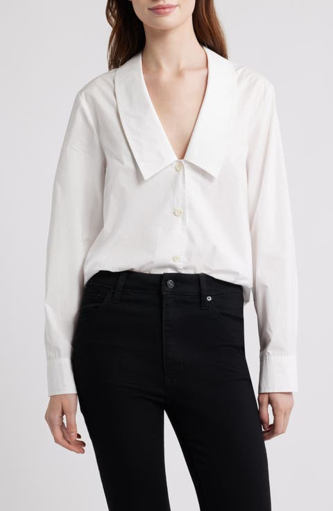 The Low Collar Cotton Poplin Button-Up Shirt