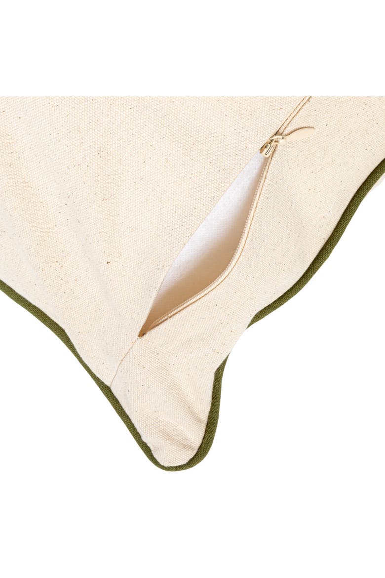 Cotton Lumbar Pillow with Fern Fronds Embroidery, Cream and Green, Alternate, color, Green