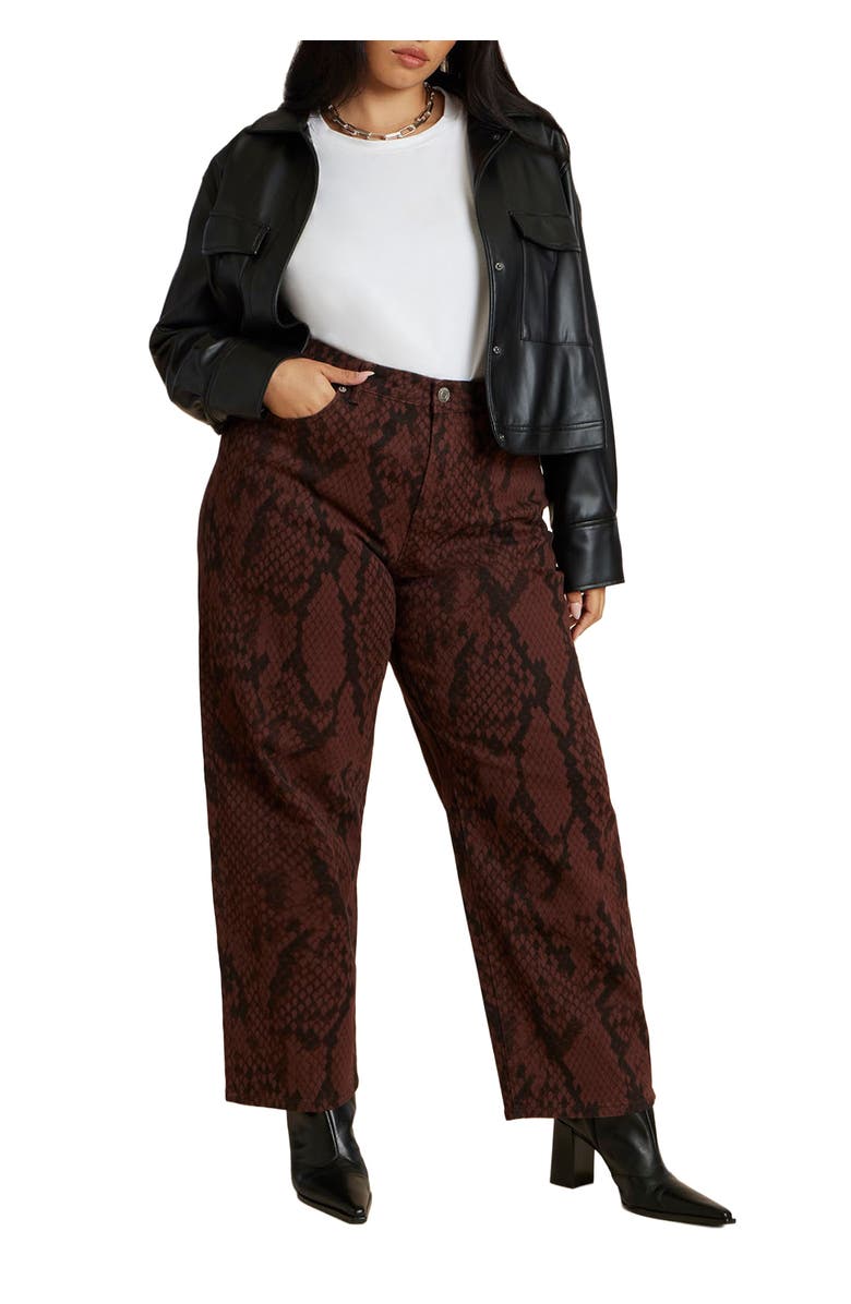 ELOQUII Snake Print Relaxed Leg Jean, Main, color, Brown Snake