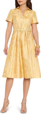 Tahari ASL Jacquard Belted Flared Dress