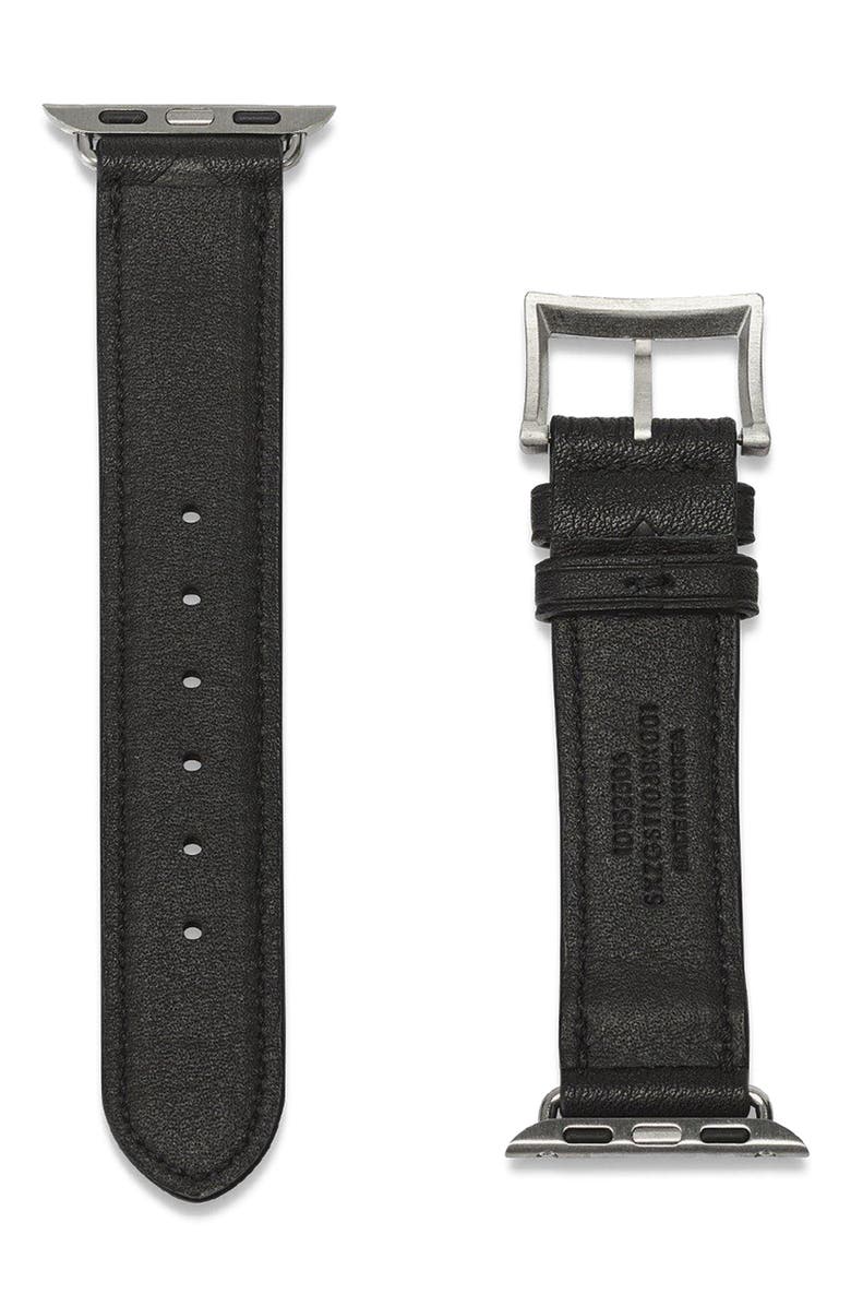 MCM Apple Watch Band in Embossed Monogram Leather, Alternate, color, Black