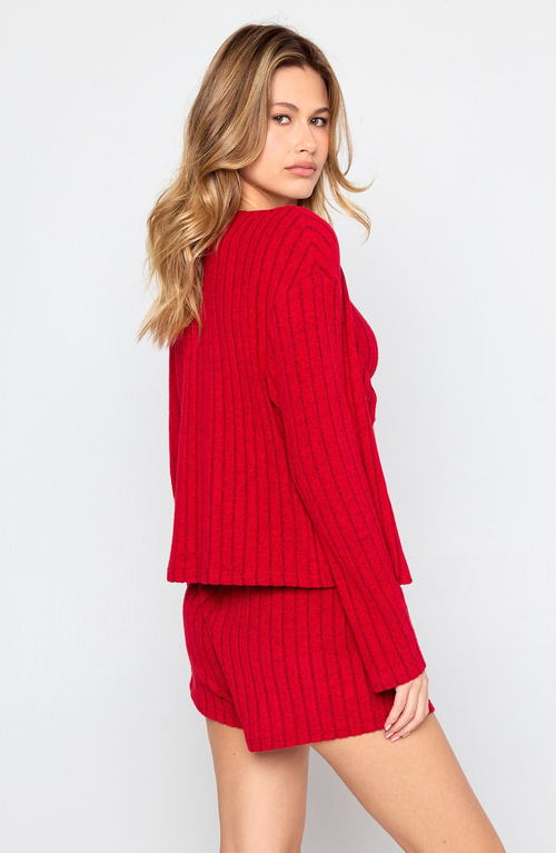 Beach Bunny Swimwear Mai Long Sleeve Cardigan In Red