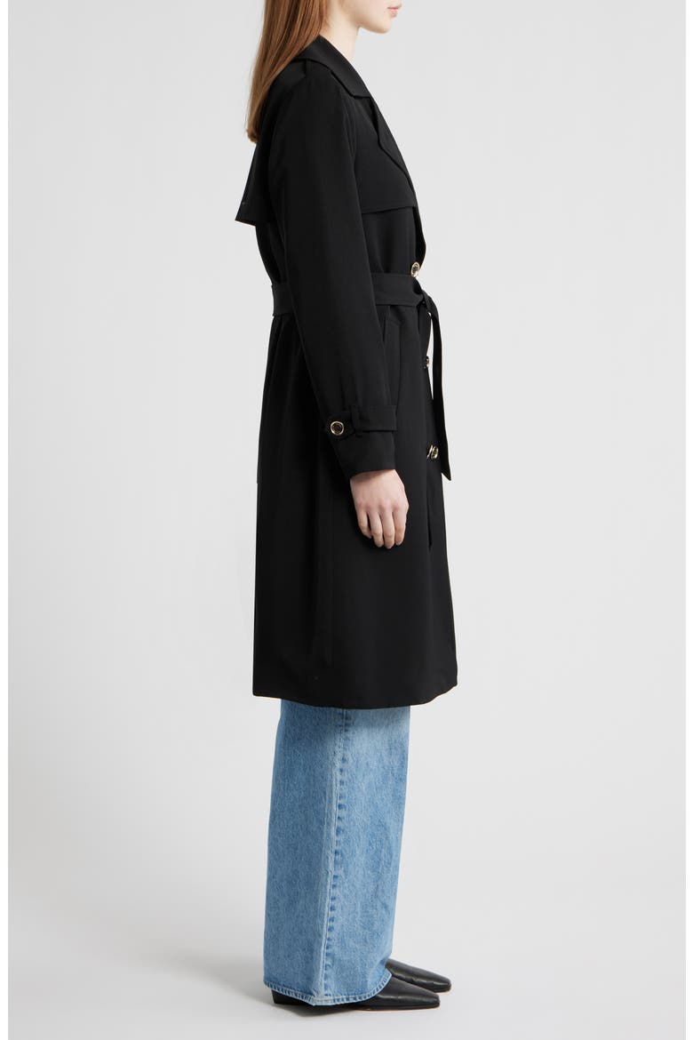 Drapey Tie Waist Trench Coat, Alternate, color, BLACK
