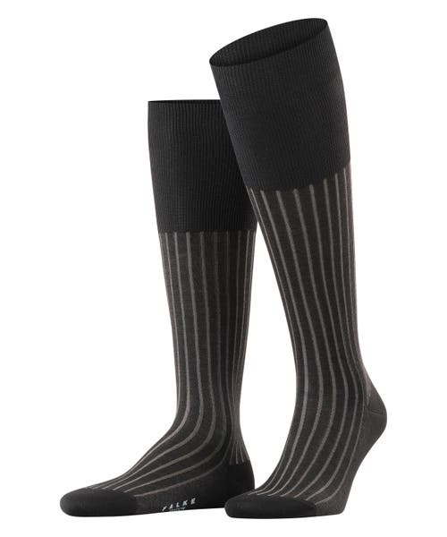 Falke Shadow Striped Cotton Knee High Socks In Black