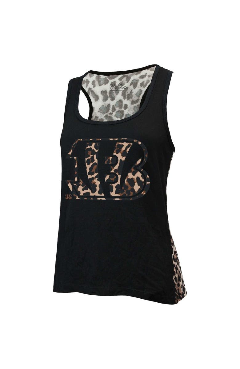 Majestic Threads Women's Majestic Threads Black Cincinnati Bengals Leopard Racerback Tank Top, Alternate, color,