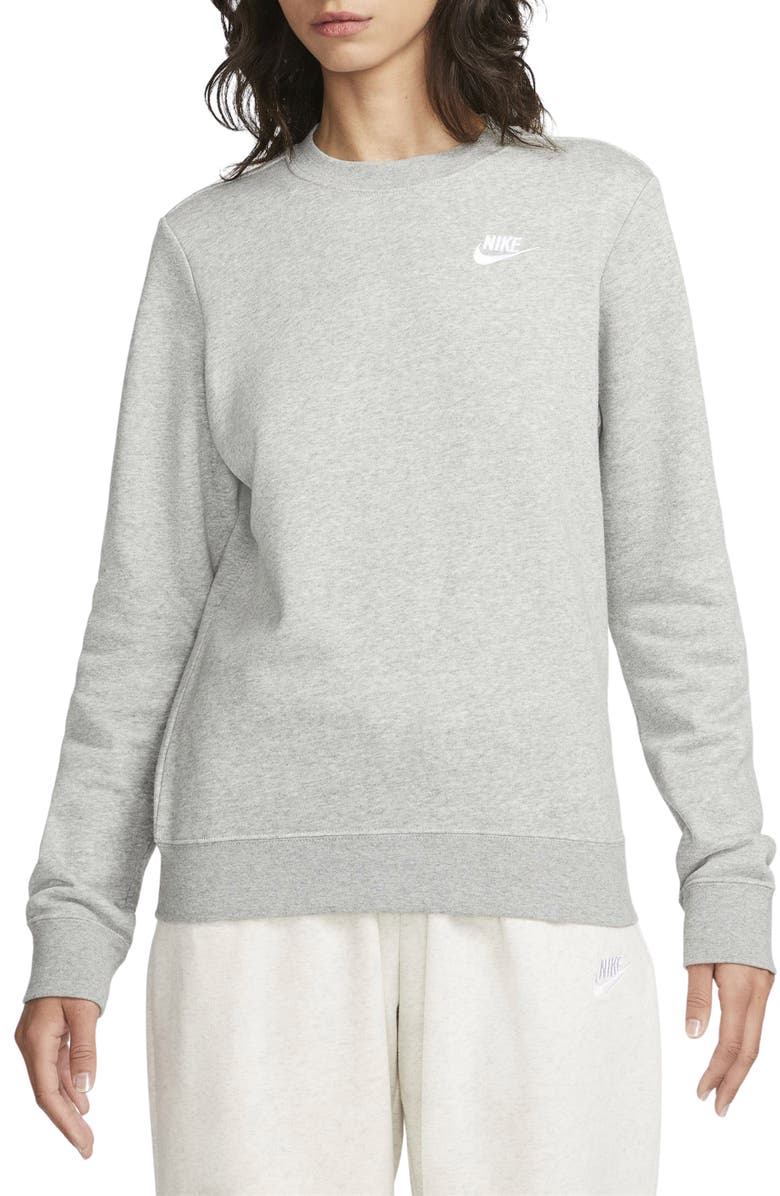 Nike Sportswear Club Fleece Crewneck Sweatshirt, Main, color, Dark Grey Heather/ White