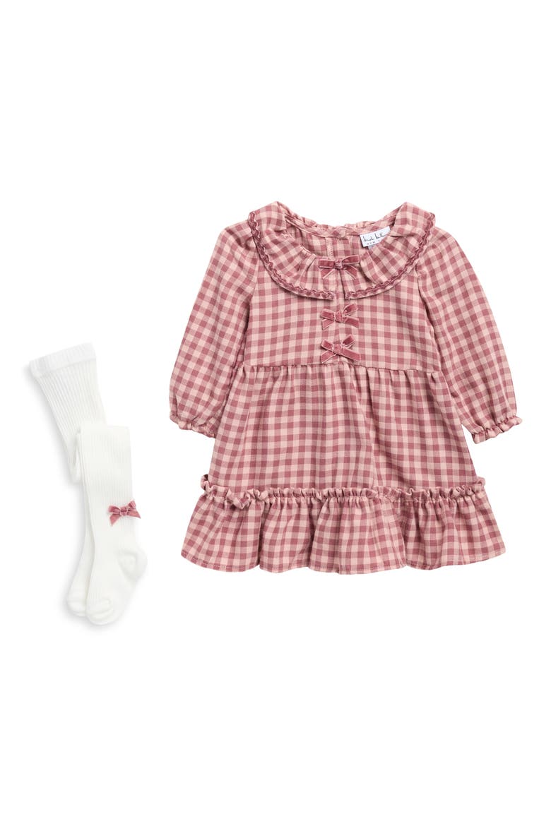 Kids' Check Dress & Tights Set, Main, color, RENAISSANCE ROSE