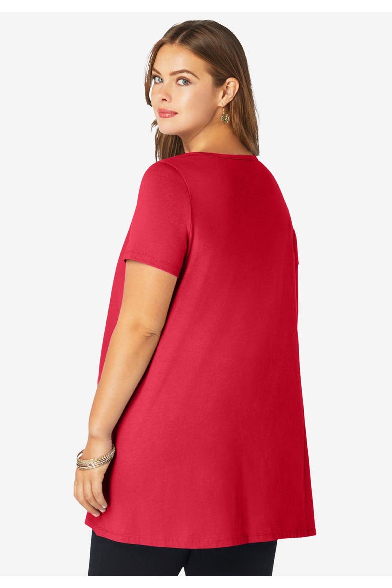 Plus Size Cotton Ultimate Scoopneck Swing Tunic, Alternate, color, CLASSIC RED