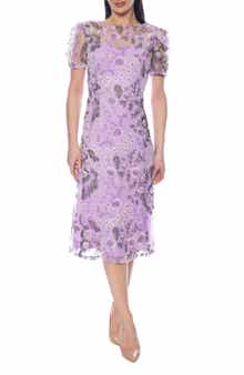 Marina Floral Embroidered Short Sleeve Midi Dress