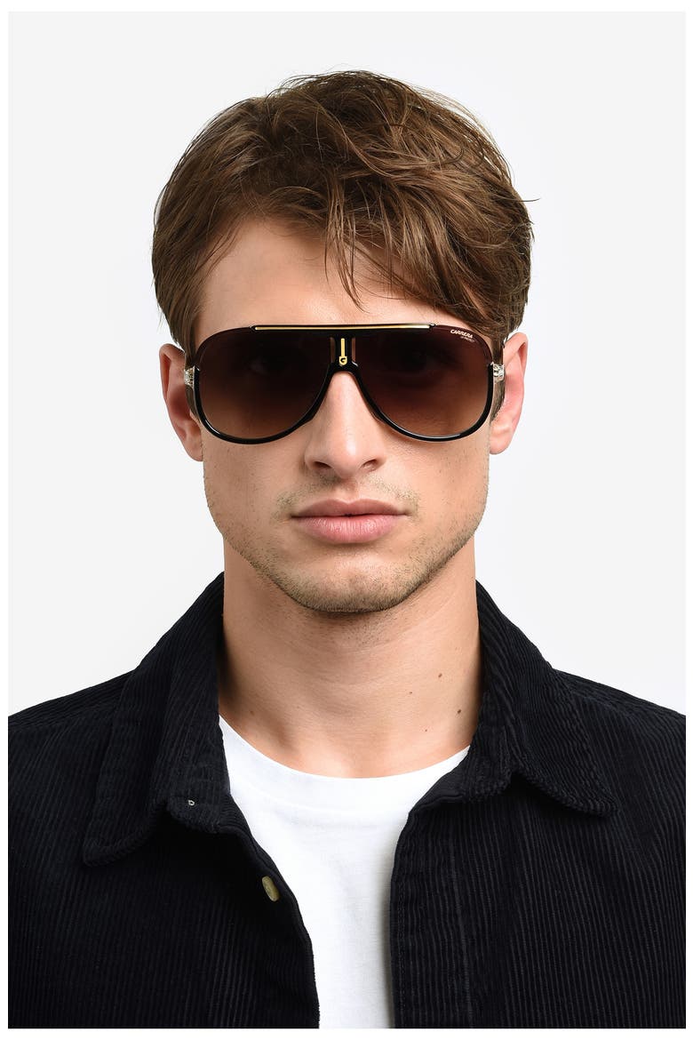 64mm Oversize Aviator Sunglasses, Alternate, color, BLACK GOLD/ BROWN GRADIENT