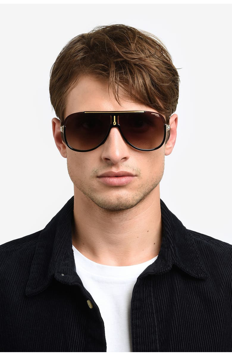Carrera Eyewear 64mm Oversize Aviator Sunglasses, Alternate, color, Black Gold/ Brown Gradient