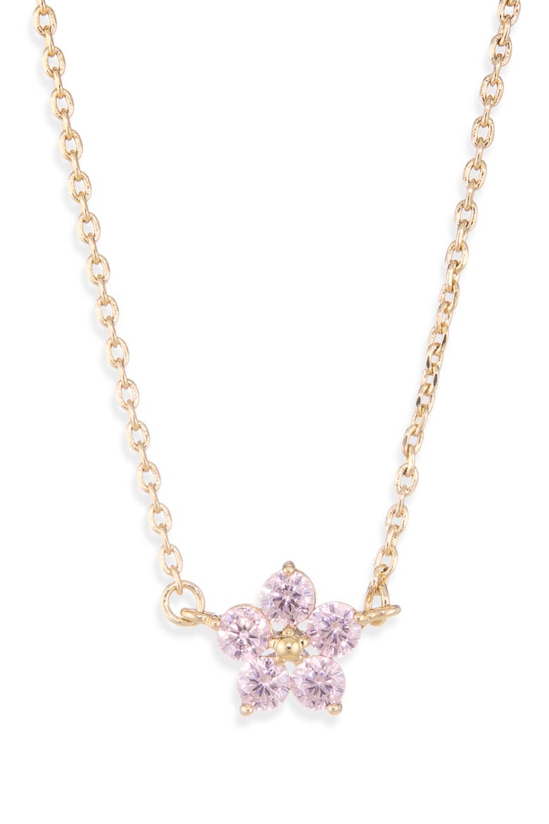 mini flower pendant necklace, Alternate, color, PINK/ GOLD