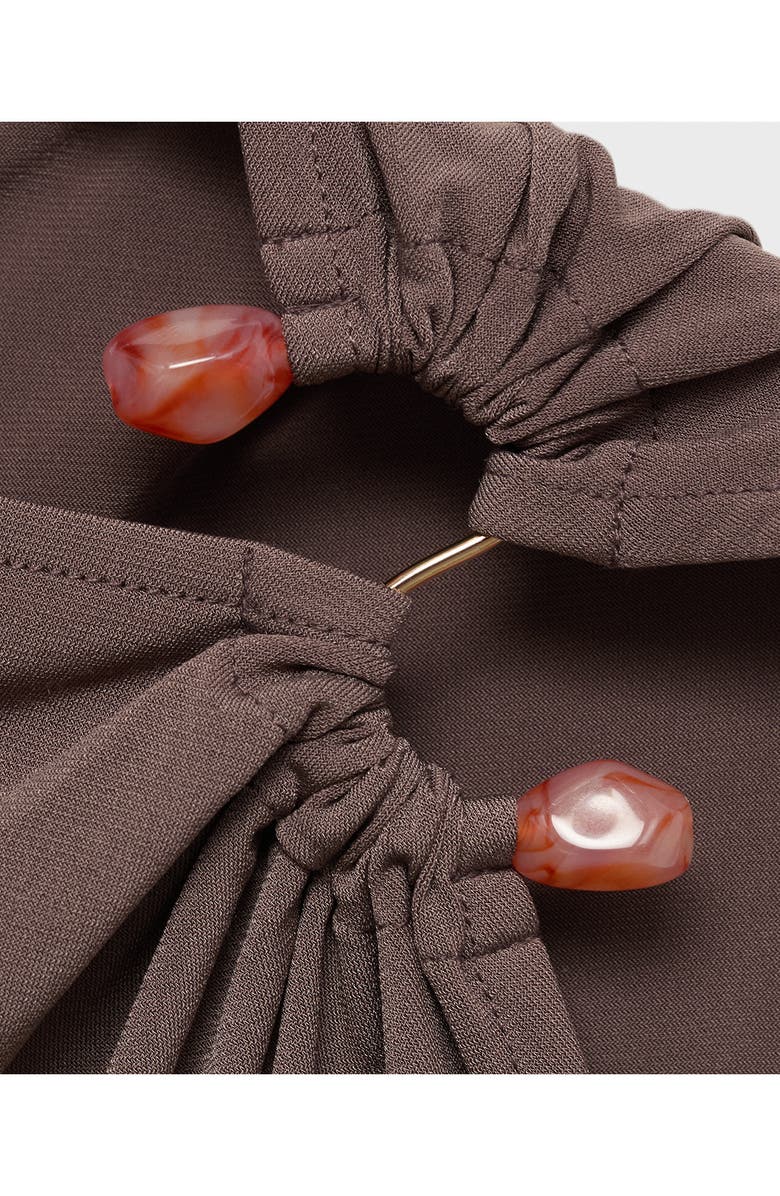 MANGO Jewel Detail Ruched Sleeveless Top, Alternate, color, Light/ Pastel Brown