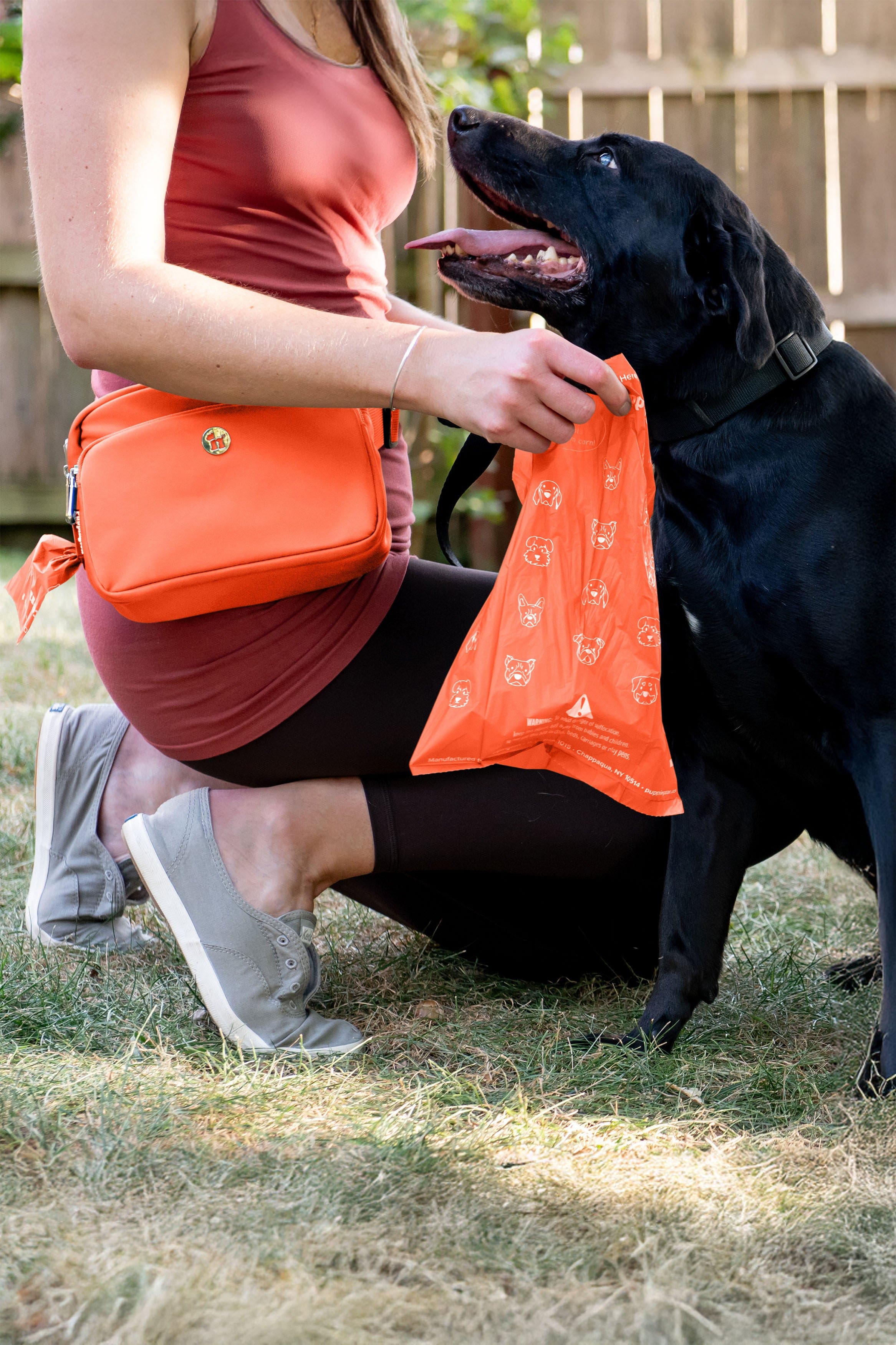 Puppington Walk Star Kit 3-in-1 Dog Walk Bag, Bowl, & Leash plus Matching 90 Refill Dog Poop Bags, Alternate, color, Poppy Orange