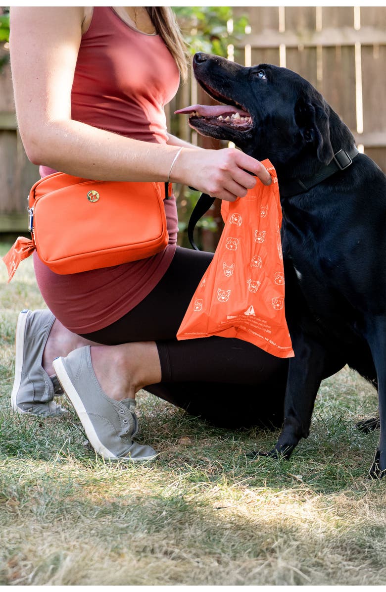 Puppington Walk Star Kit 3-in-1 Dog Walk Bag, Bowl, & Leash plus Matching 90 Refill Dog Poop Bags, Alternate, color, Poppy Orange