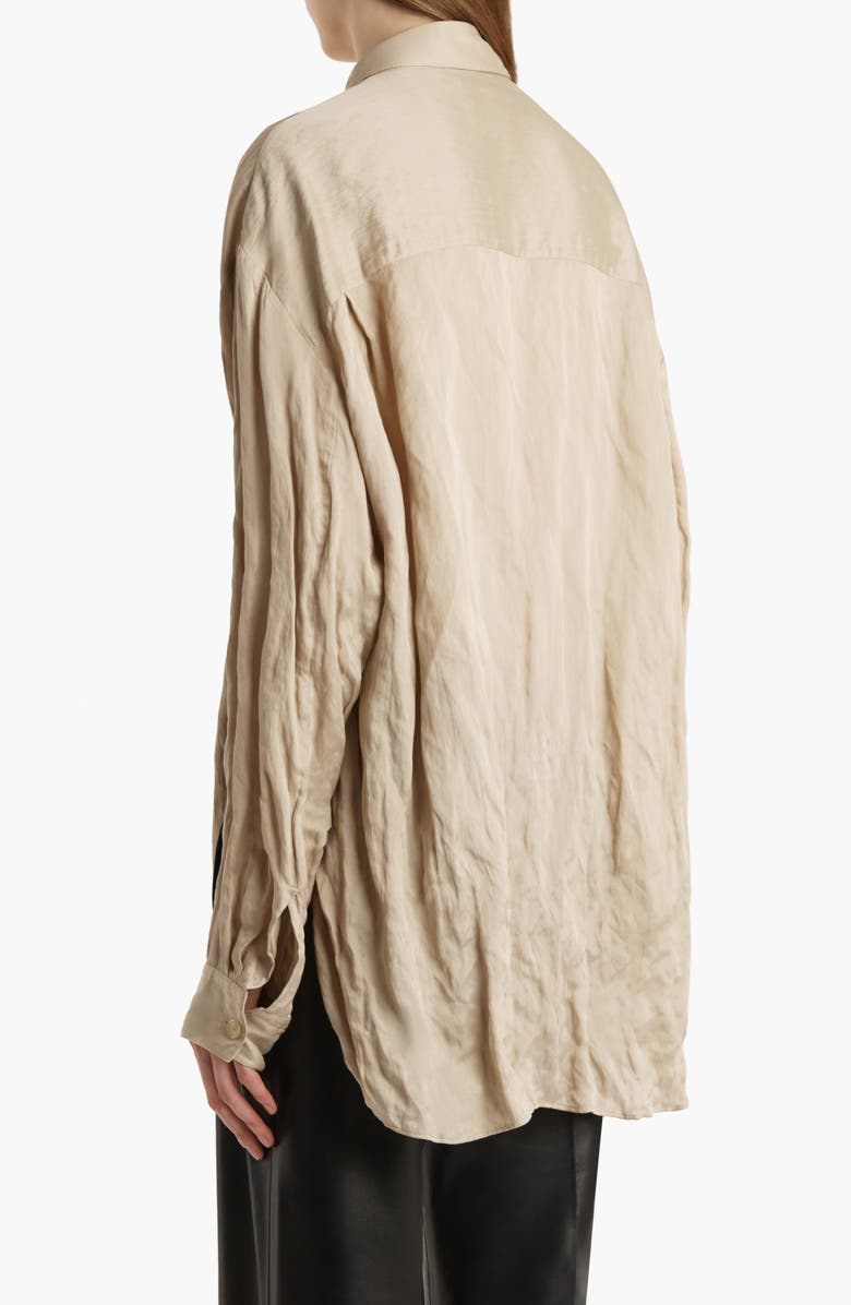 Khaite Goya Relaxed Crinkled Voile Button-Up Shirt, Alternate, color, Tea Stain