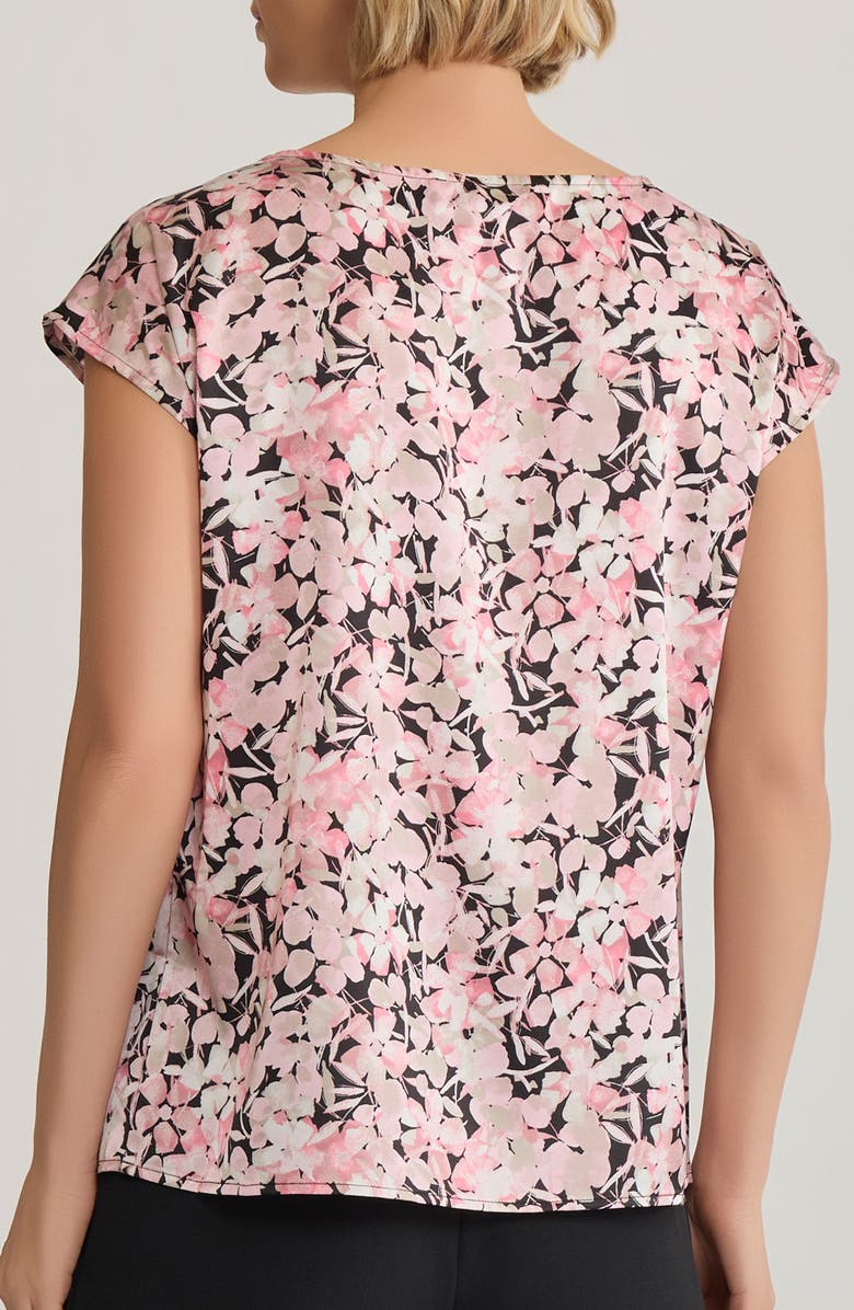 KASPER Floral Print Box Pleat Satin Top, Alternate, color, Black/ Pink Multi