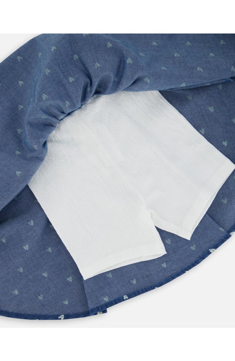 Deux par Deux Little Girl's Printed Chambray Skort Navy Blue And White Hearts, Alternate, color, Navy Blue And White Hearts