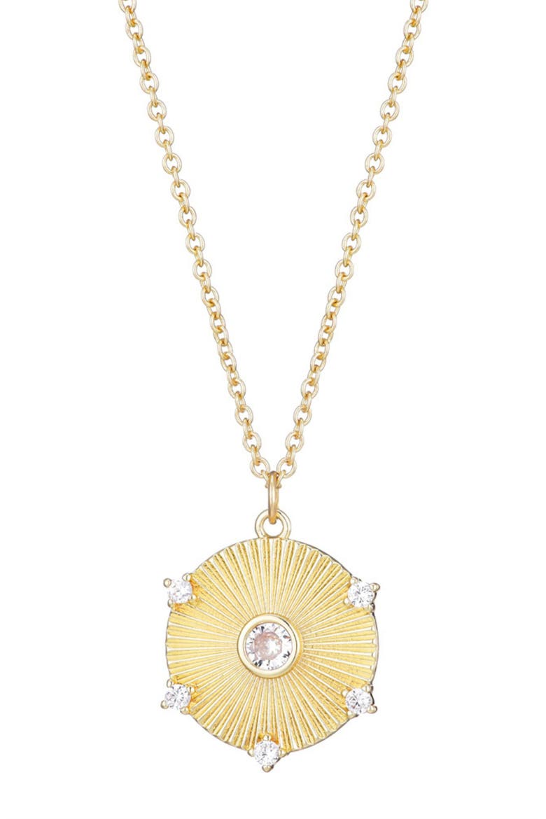 Cubic Zirconia Fluted Disc Pendant Necklace, Main, color, GOLD