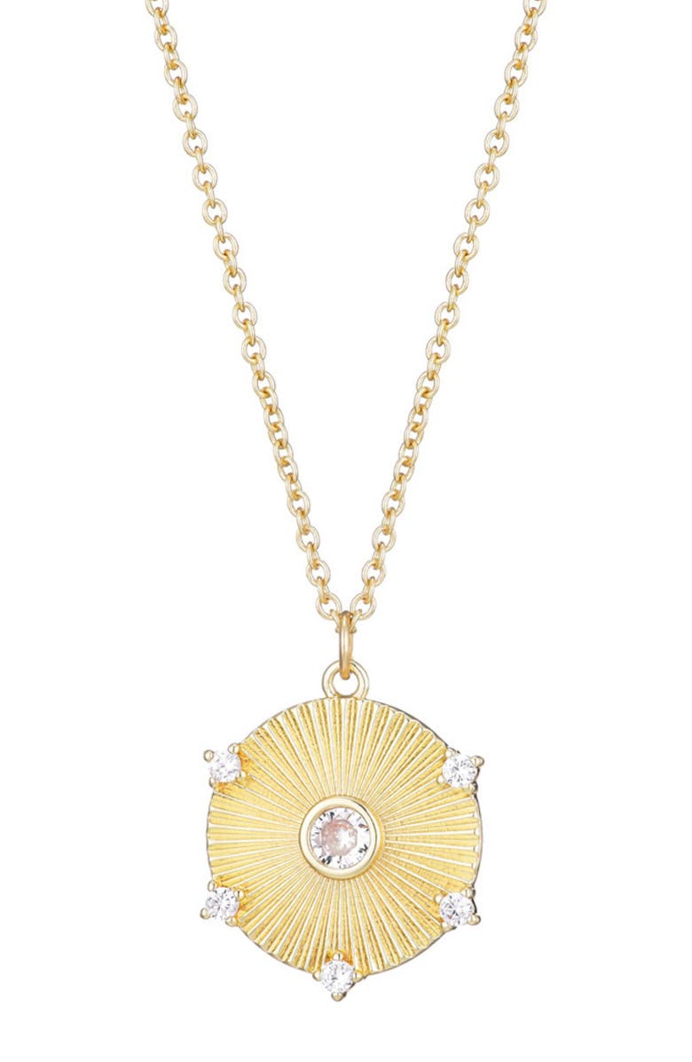 Adornia Cubic Zirconia Fluted Disc Pendant Necklace, Main, color, Gold