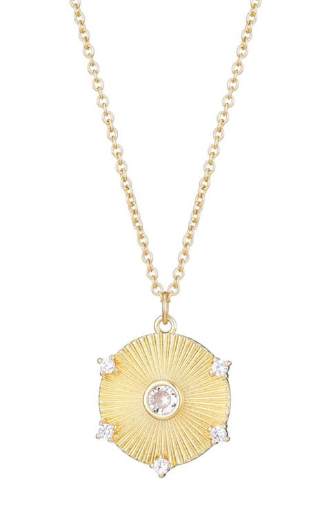 Cubic Zirconia Fluted Disc Pendant Necklace
