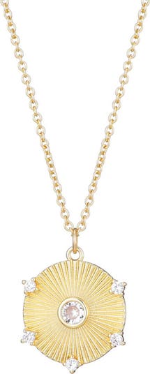 Cubic Zirconia Fluted Disc Pendant Necklace