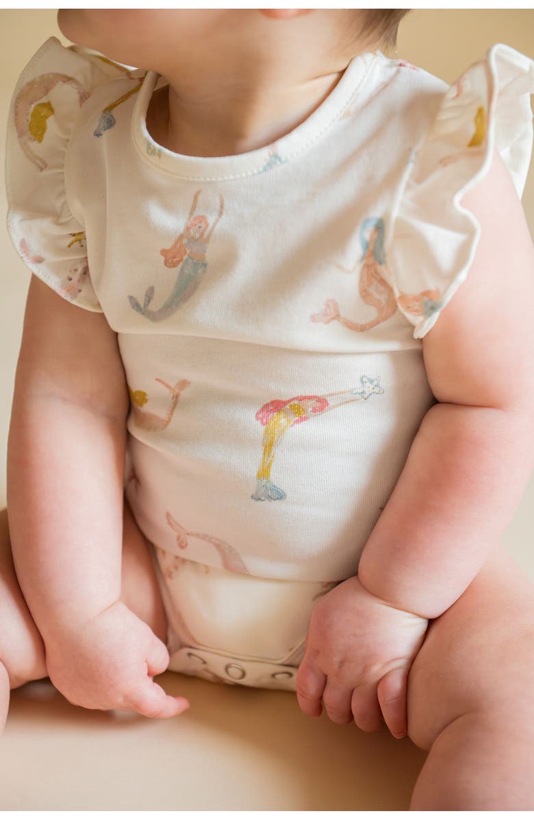 Pehr Mermaid Melody Flutter Sleeve Organic Cotton Bodysuit, Alternate, color, 