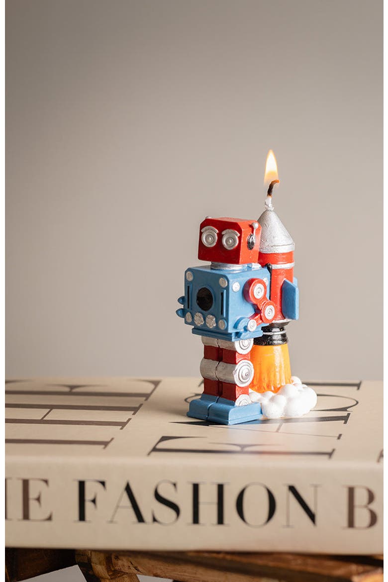 Vintage Robot Rocket Candle, Alternate, color, Red / Blue / Silver