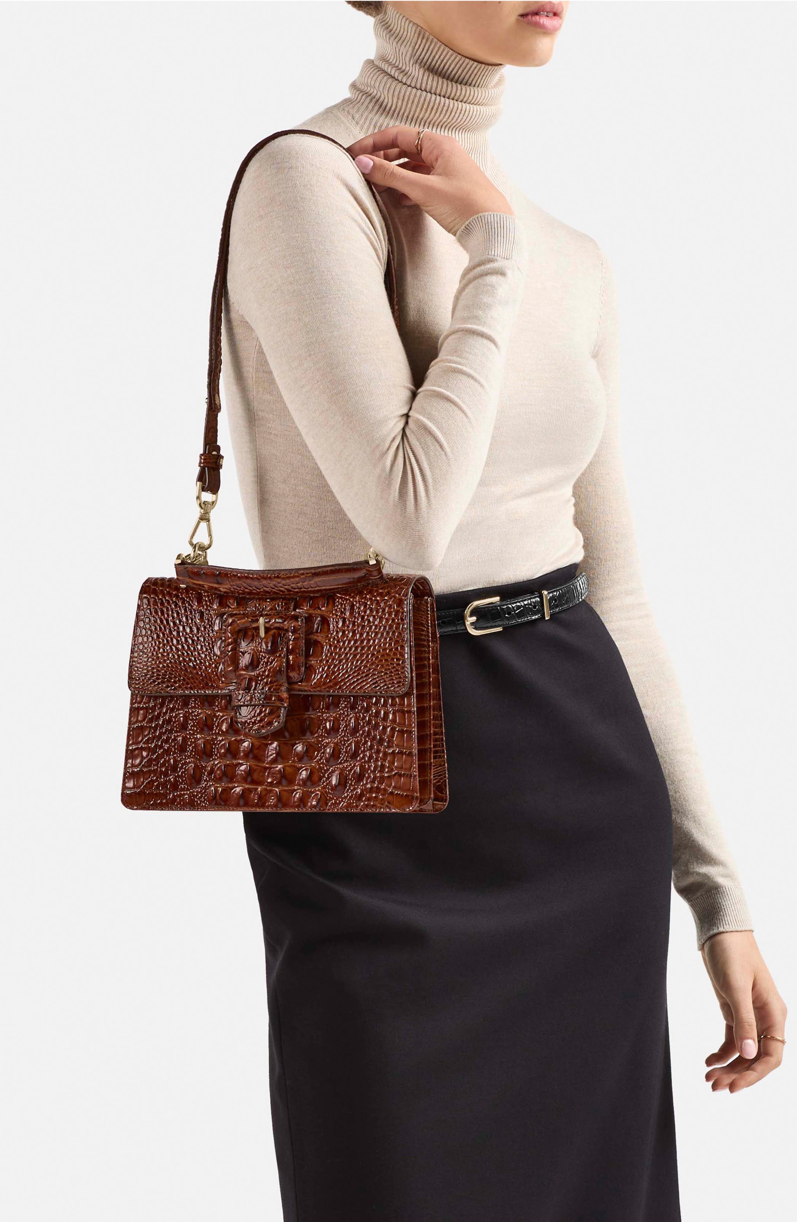 Brahmin Small Hallie Embossed Leather Satchel, Alternate, color, 