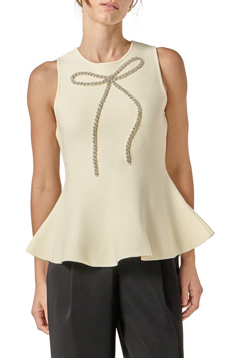 Rhinestone Bow Sleeveless Peplum Top