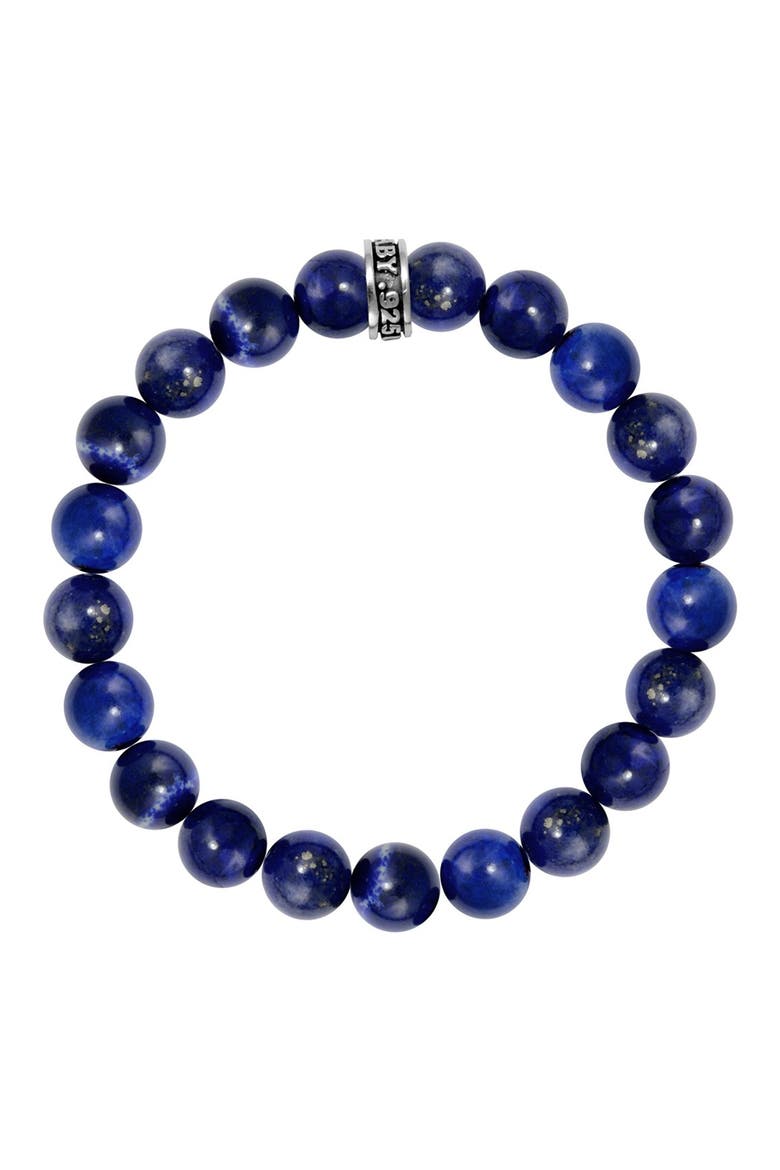 10mm Lapis Beaded Bracelet with Logo Ring, Main, color, SILVER/ BLUE