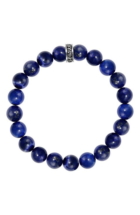 10mm Lapis Beaded Bracelet with Logo Ring
