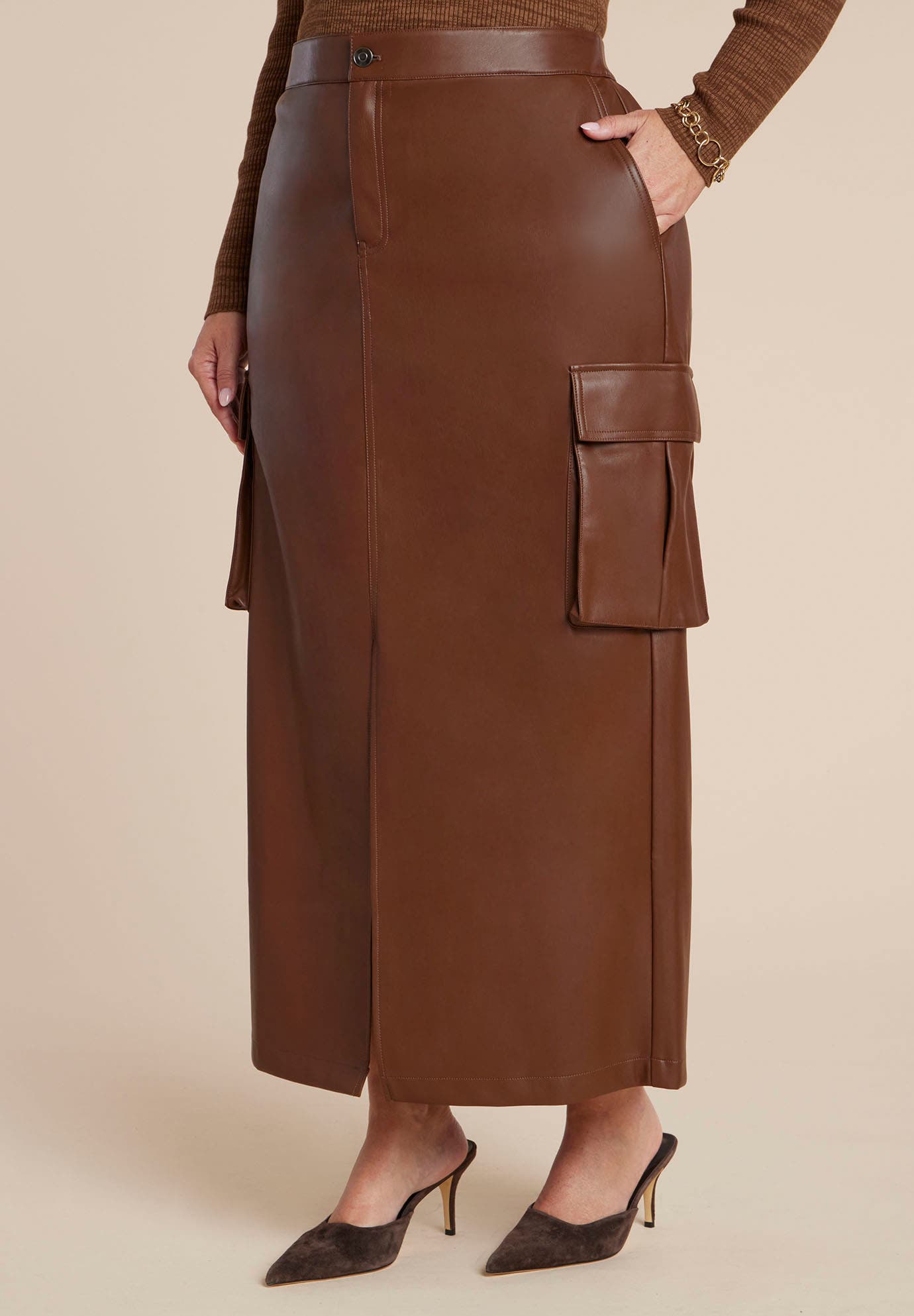 Maxi Cargo Faux Leather Skirt - image 2