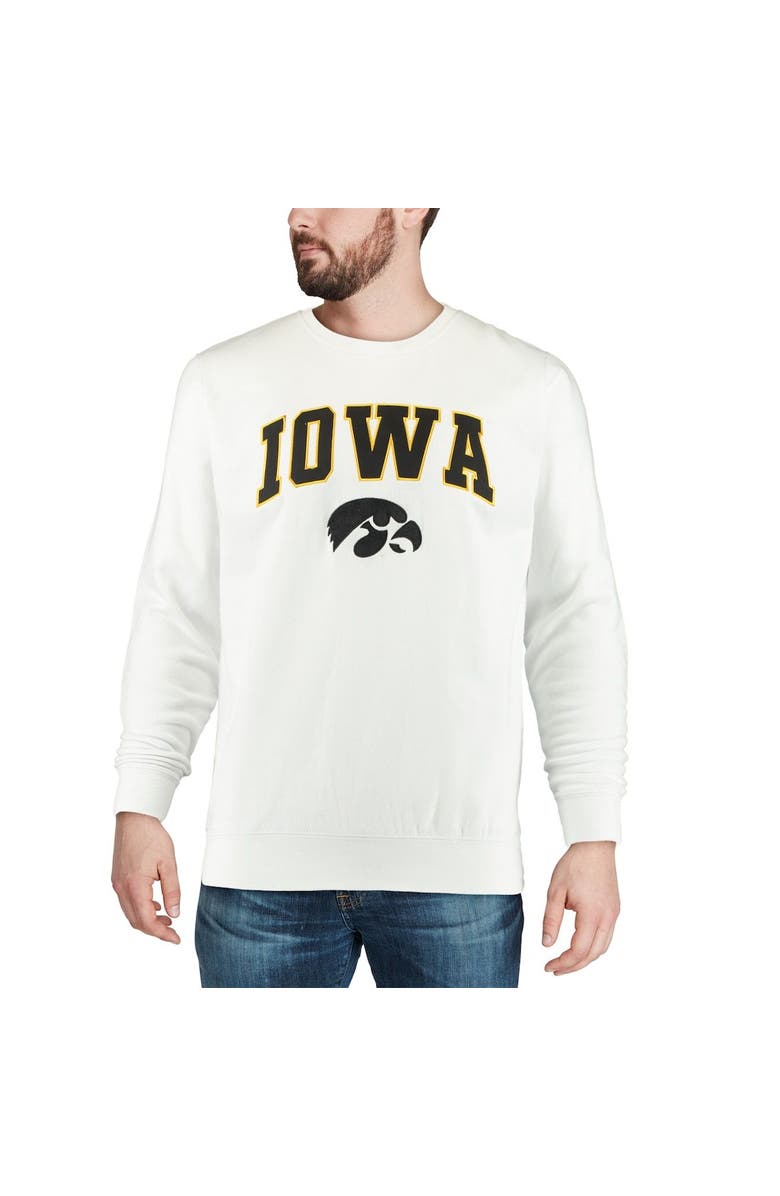 COLOSSEUM Men's Colosseum White Iowa Hawkeyes Arch & Logo Crew Neck Sweatshirt, Alternate, color, White