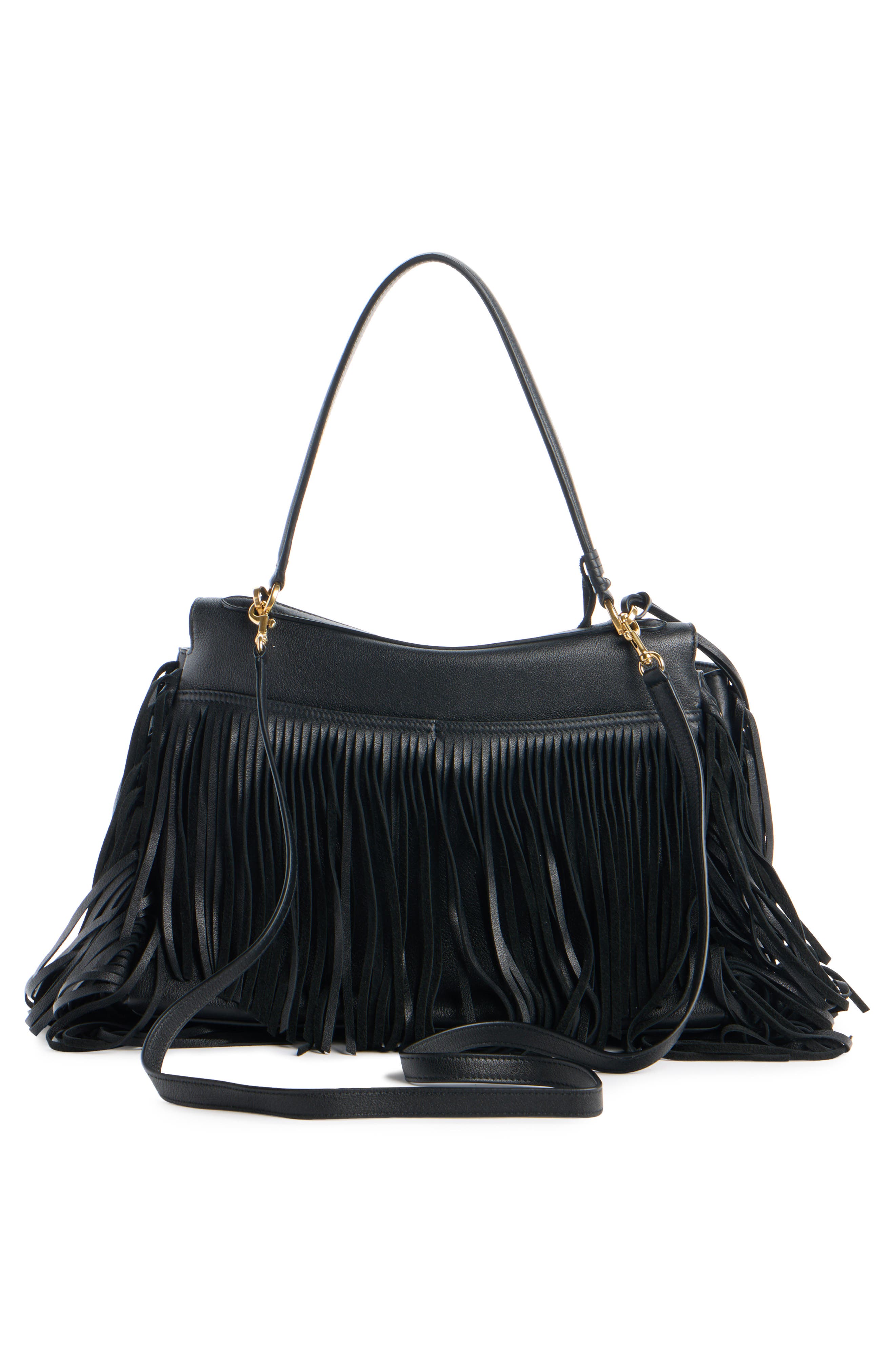 Balenciaga Medium Rodeo Fringe Leather Handbag, Alternate, color, 1000 Black