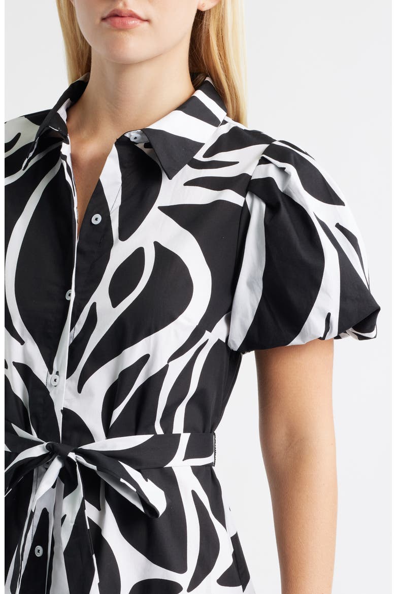 Abstract Print Short Sleeve Cotton Shirtdress, Alternate, color, RICH BLACK