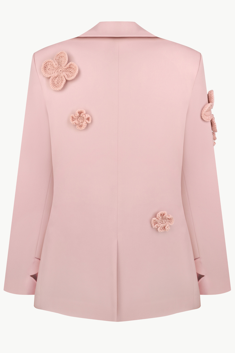 Classic Hourglass Jacket With Crochet Floral Appliques, Alternate, color, Powder